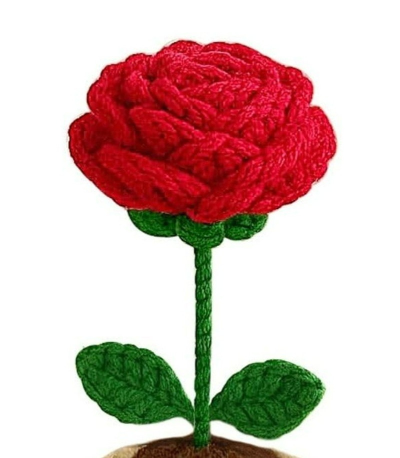 Hand Knitted Eco Friendly Crochet Artificial Hand Woven Yarn Red Rose Pot