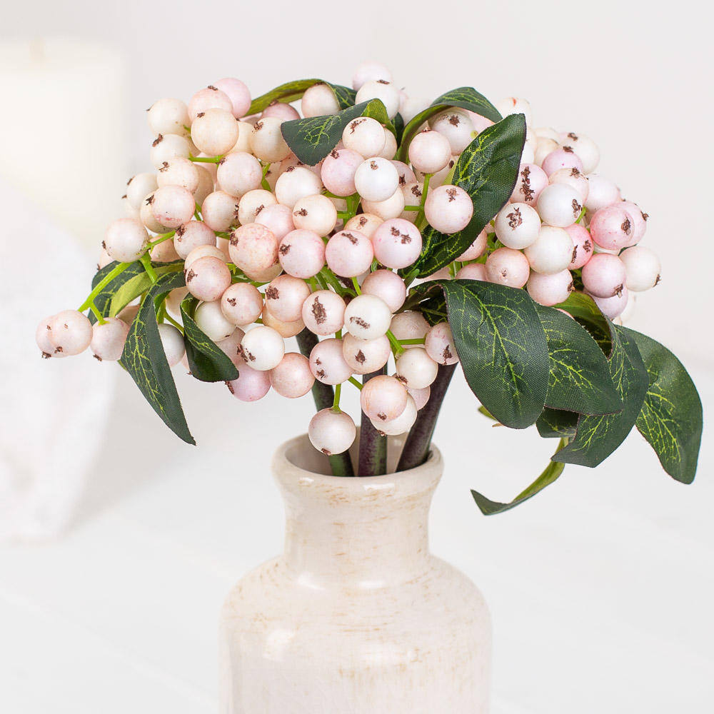 Package of 2 Artificial Cream and Pink 11″ Berry Bundles
