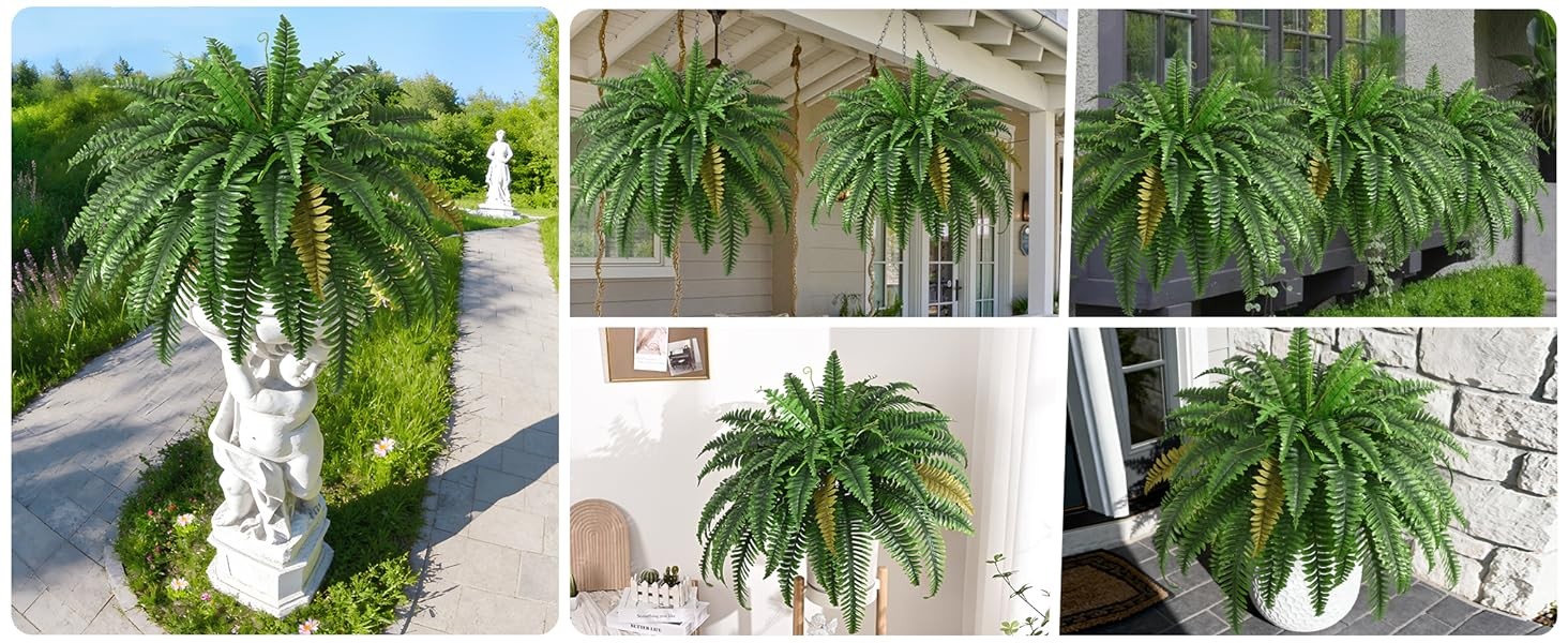 2PCS 45in Fake Ferns- Large Artificial Plants Outdoor, UV Resistant Artificial