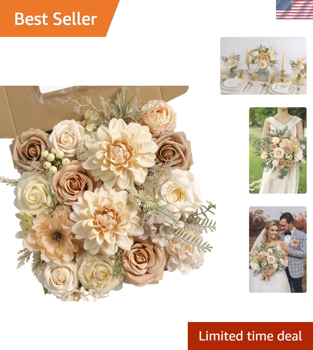 Realistic Floral Arrangement Box – 21 Silk Flowers & 32 Accessories – Nude Style