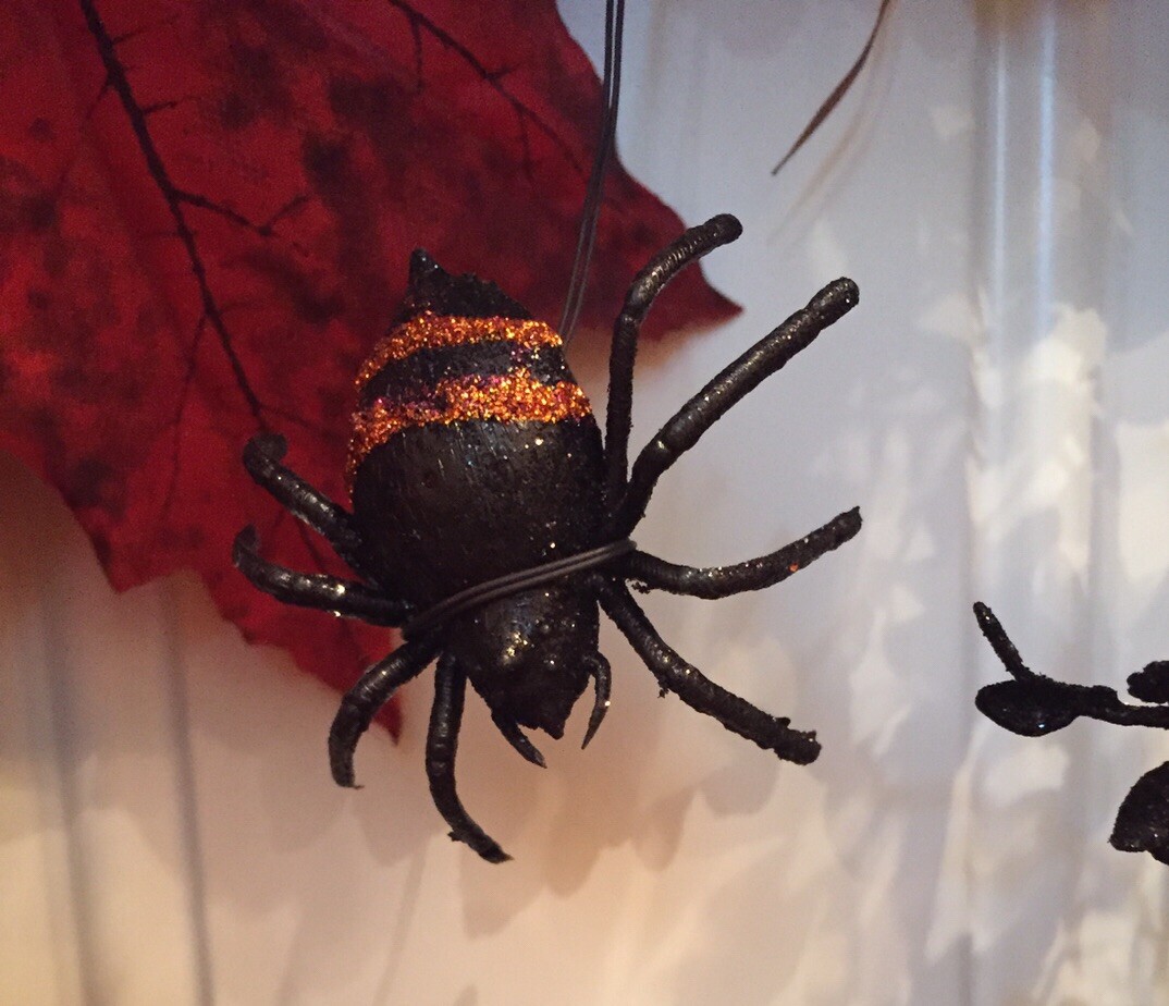 Halloween Spooky Wreath With A Black Evil Crow And Creepy Black Spiders