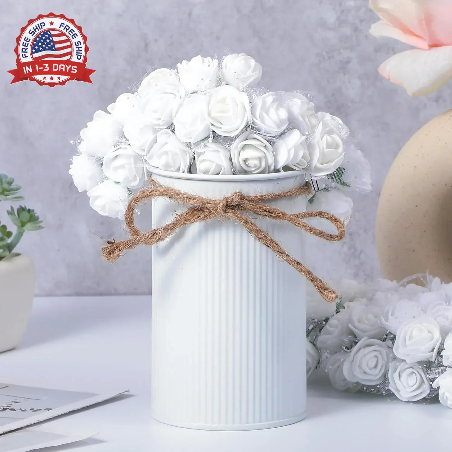 Yolev 144Pcs Mini Artificial Rose Flower Heads and Soft Stem Small White Flowers