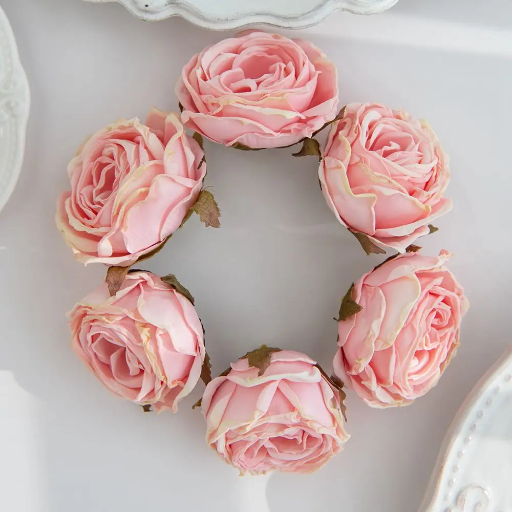 Artificial Burned Edge Rose Floral Bouquet For Wedding Home Garden Party Wreath