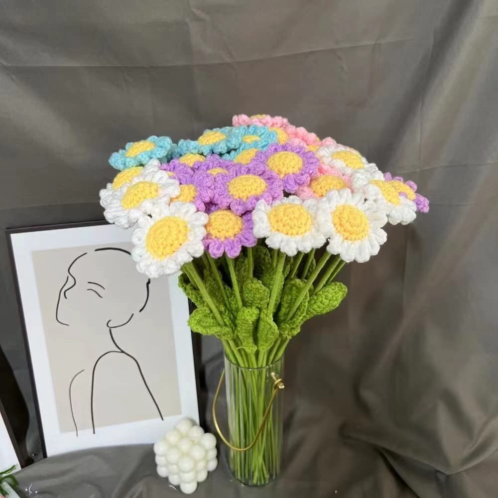8 Pcs Hand Made Knitted Fake Sunflower Daisy Artificial Flowers Crochet