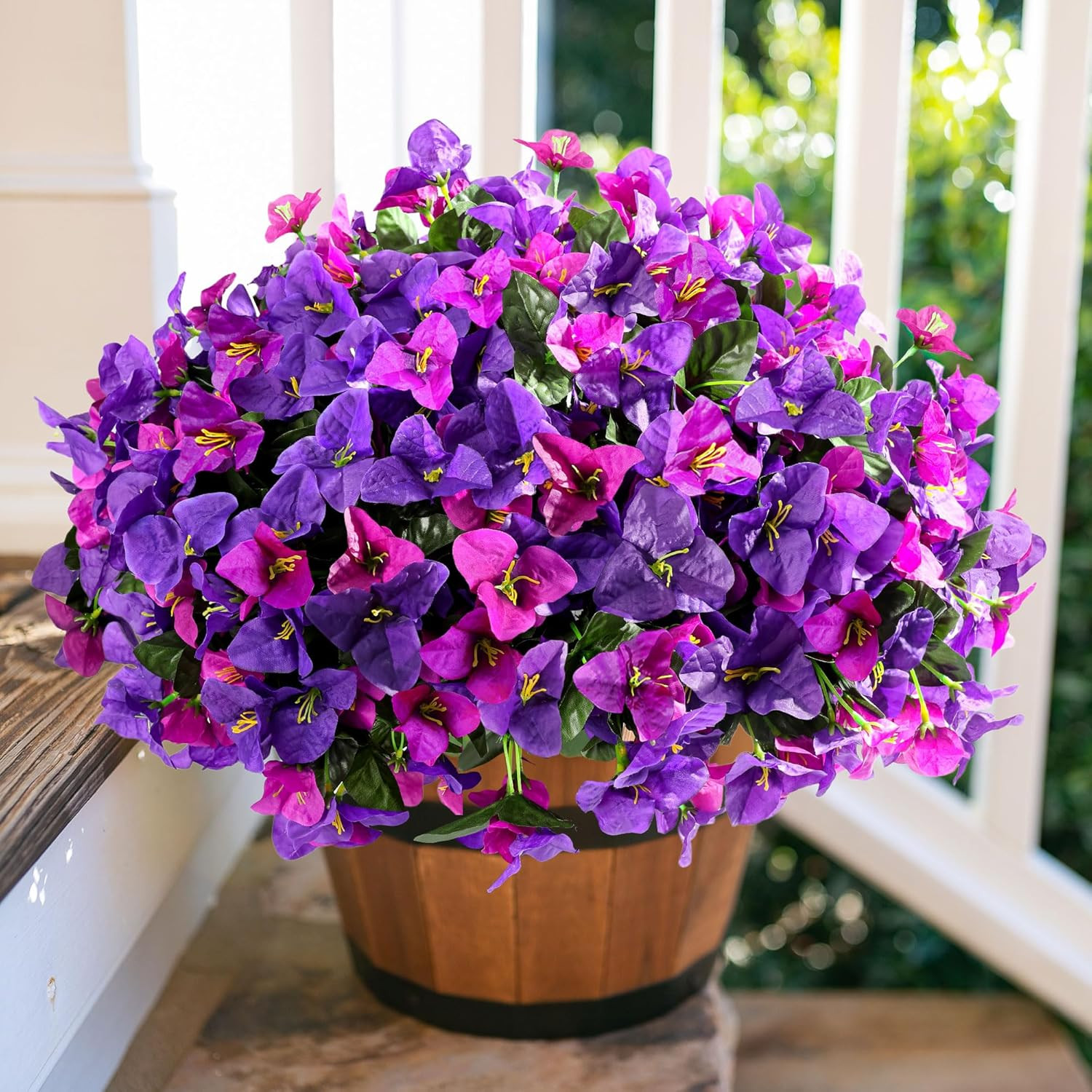 Artificial Flowers Plants for Outdoors Spring Summer Decor, 4 Bundles Fake Bouga