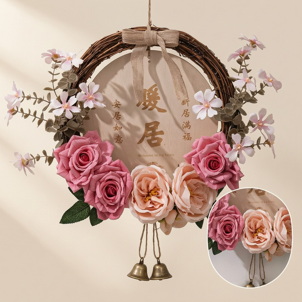 Plant Fiber Rattan Wreath Welcome Sign for Wall Decor