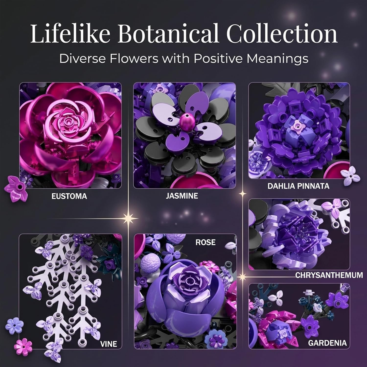 Purple Moon Flower Building Set, Botanical Collection Artificial Flowers Buildin