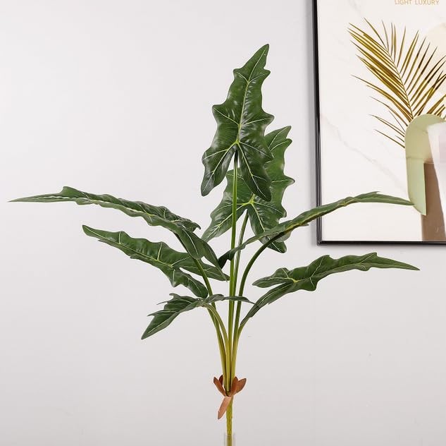 Fake Plants Tall 29″ Lifelike Taro Leaf Plant with 7 Trunks Green Leaves
