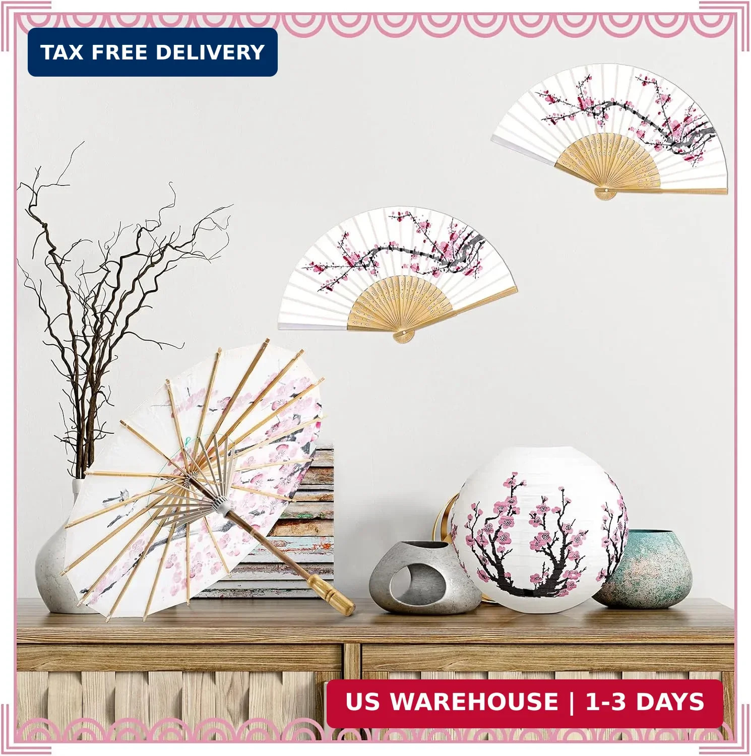 Tallew 12 Pcs Cherry Japanese Blossom Decor Set Chinese New Year Decorations 4 B