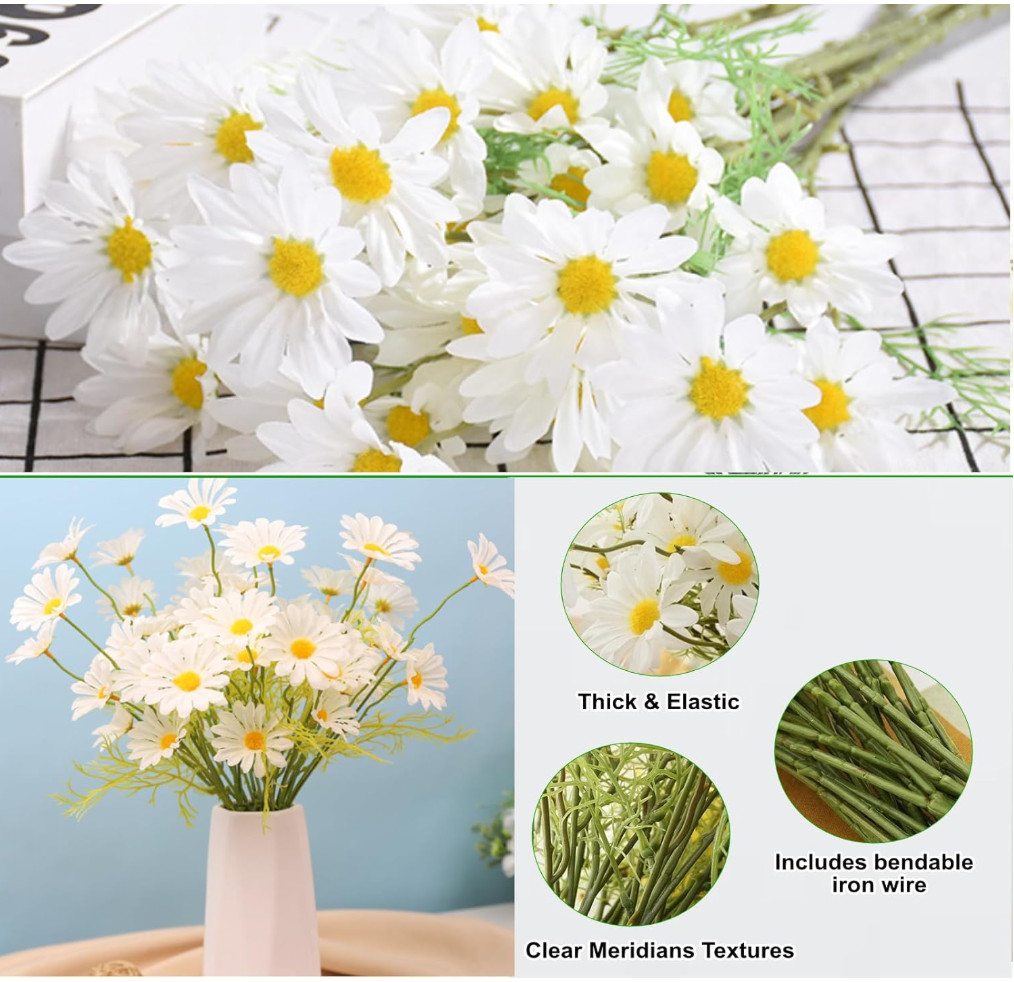 Artificial Flowers 8 Bundles 20” White Artificial Daisy Flowers | UV Resistant