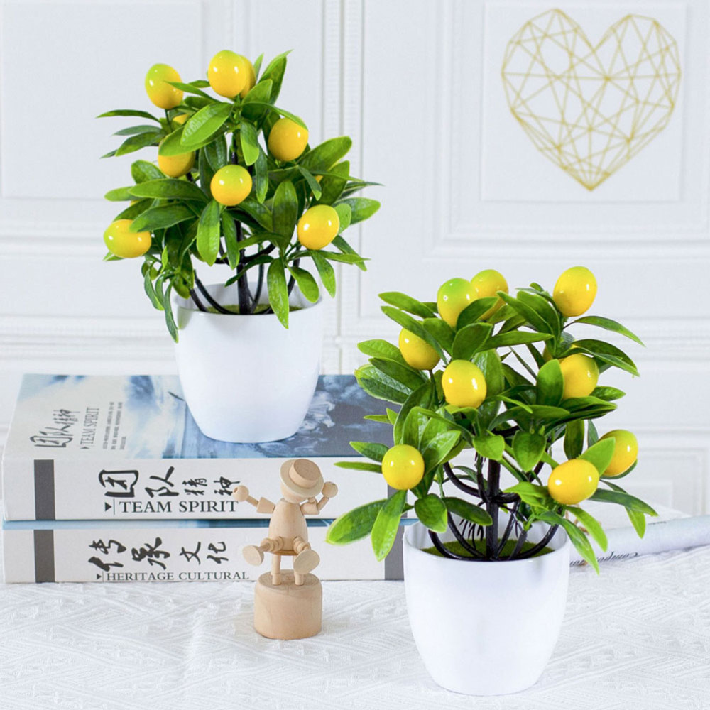 Potted Faux Tree Artificial Lemon Plant Practical Fake Plant Desktop Greenery