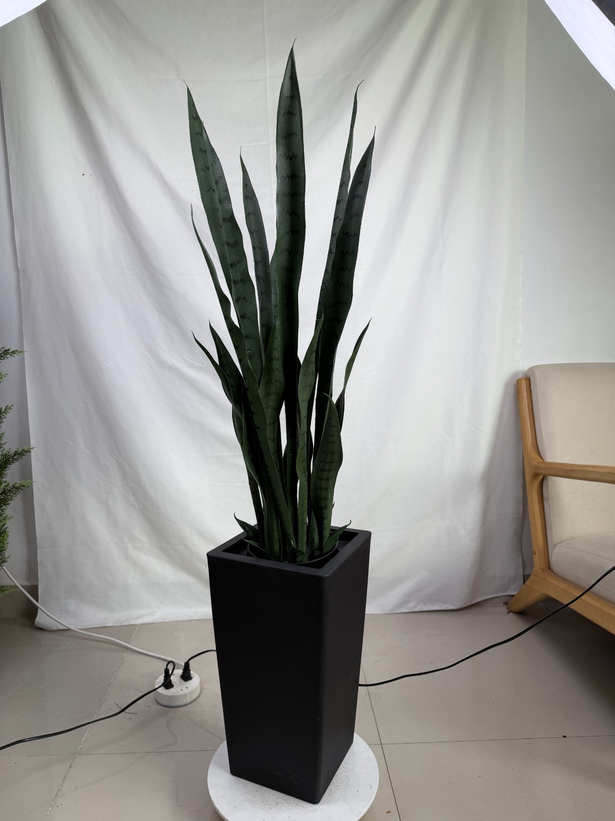 90cm Dark Tone Artificial Snake Plant with Tall Black Planter Realistic for Home