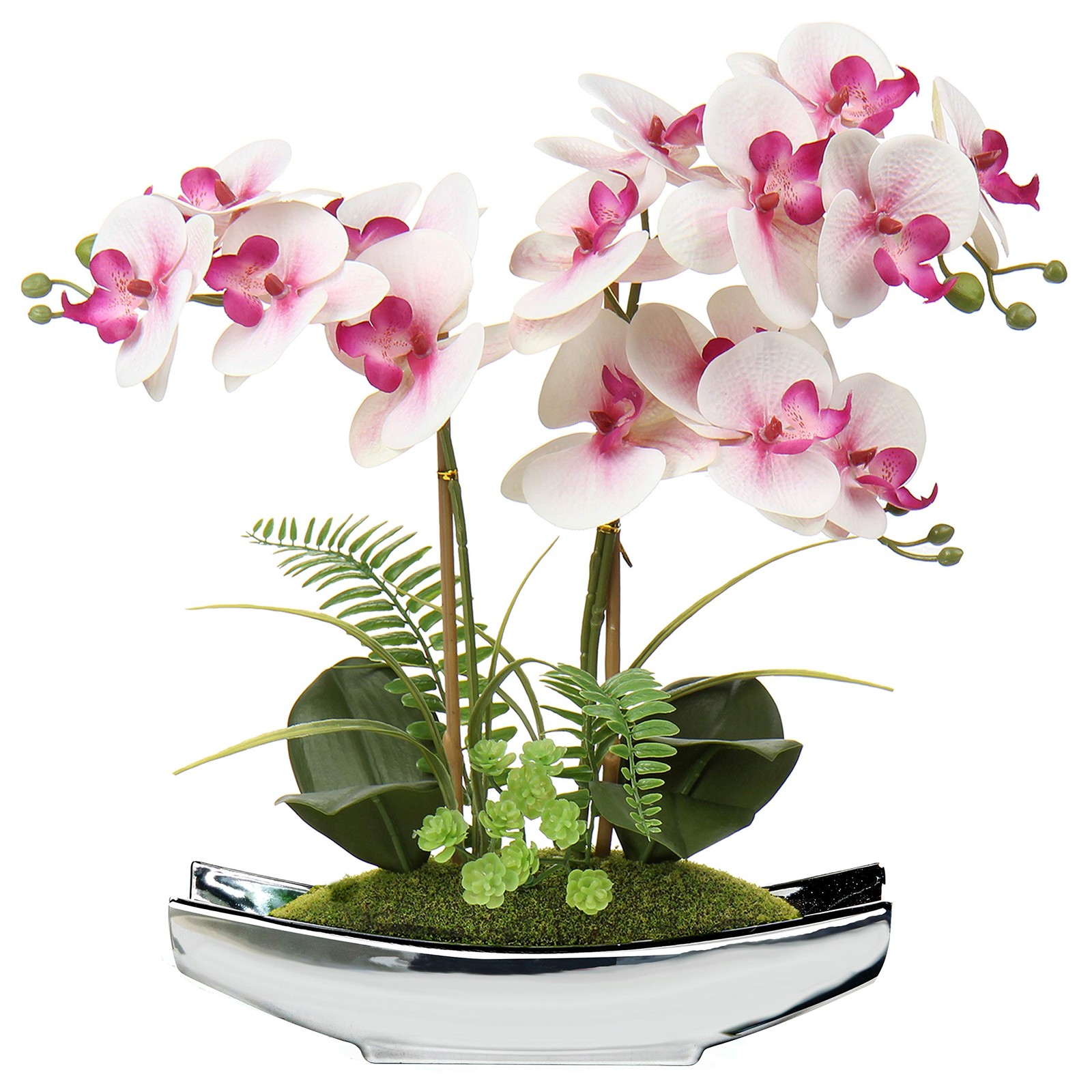 Orchids Artificial Flowers 15 Inch Light Pink Phalaenopsis with Silver Pots