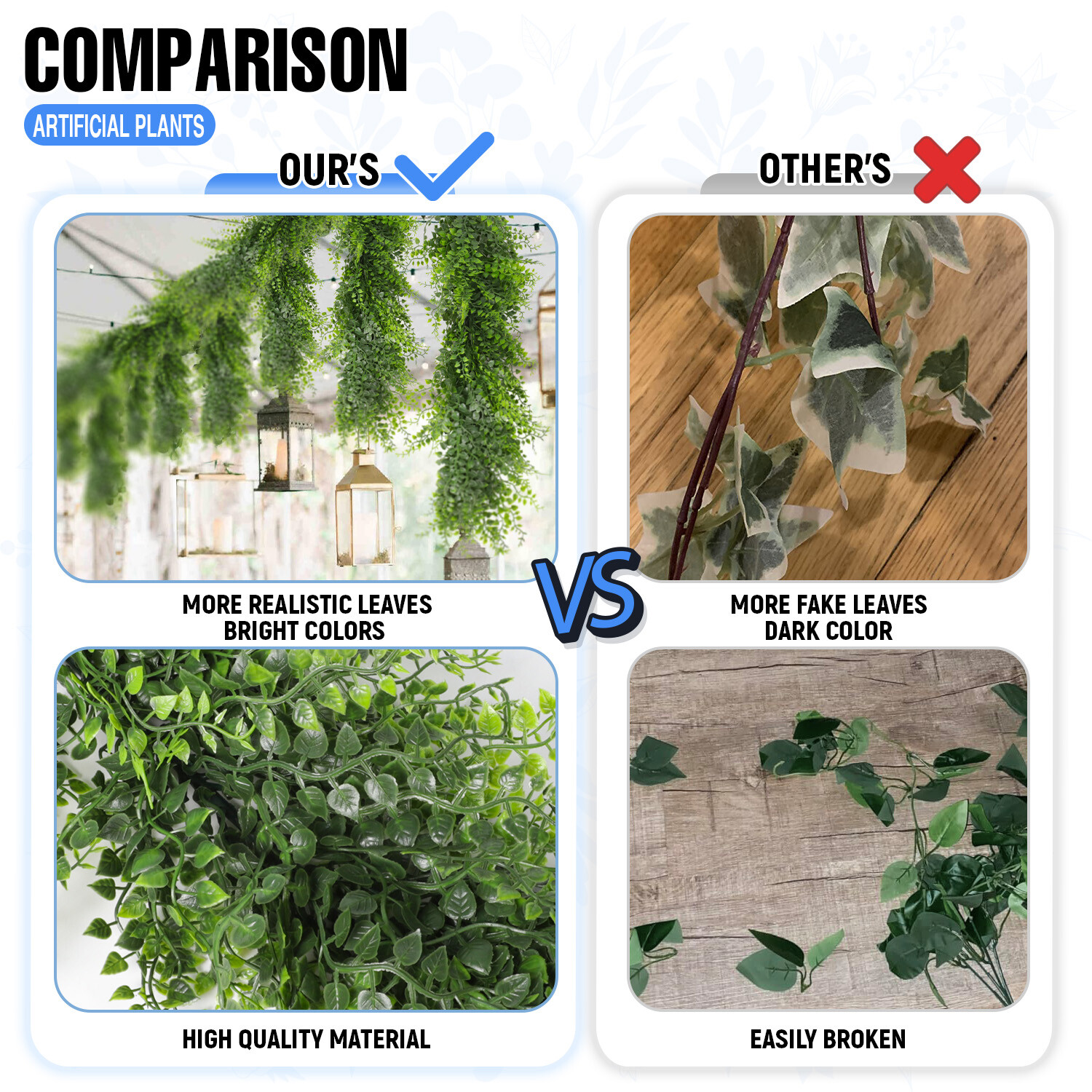 Artificial Hanging Plants Fake Ivy Vine Flowers Garland for Home Christmas Decor