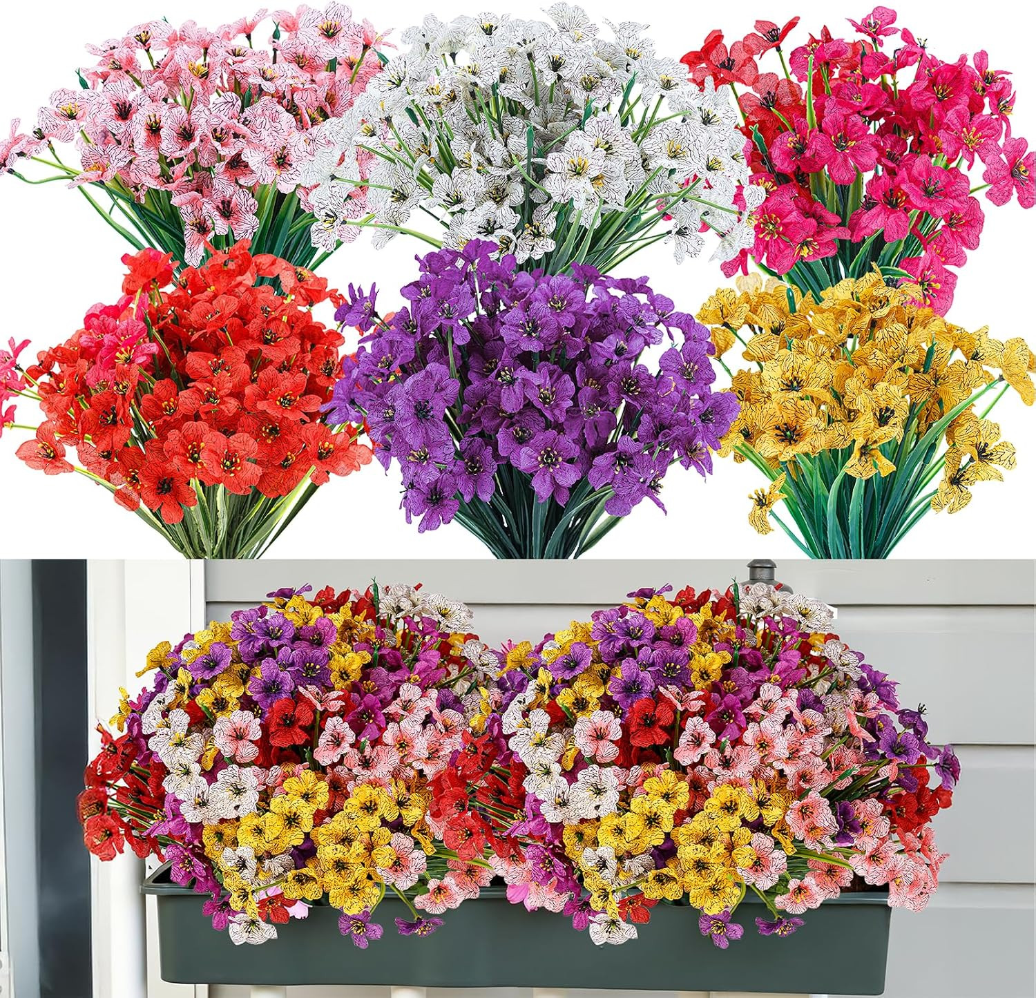 24 Bundles Artificial Flowers for Outdoor Indoor Garden Home Decoration, Plastic