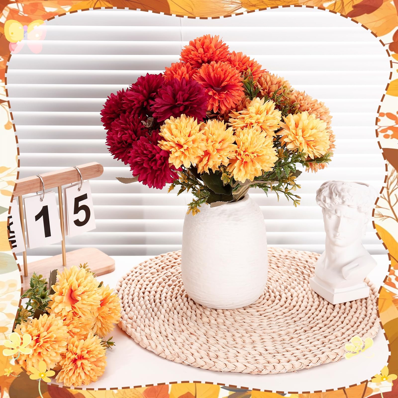 Ovveroche Artificial Flowers Decoration – 12 Bundles Faux Silk Mums UV Resist…