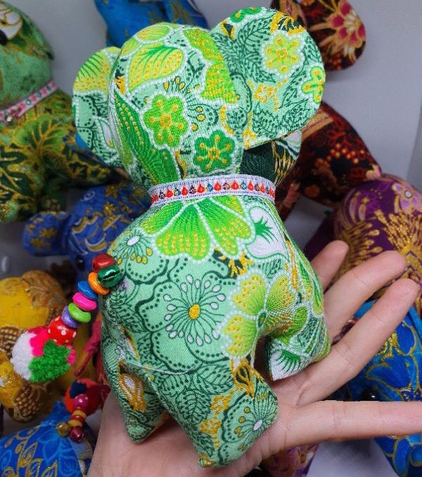 Thai made Elephant Fabric Ornament Toy Gift Colourful Cotton Kapok Cute HandMade