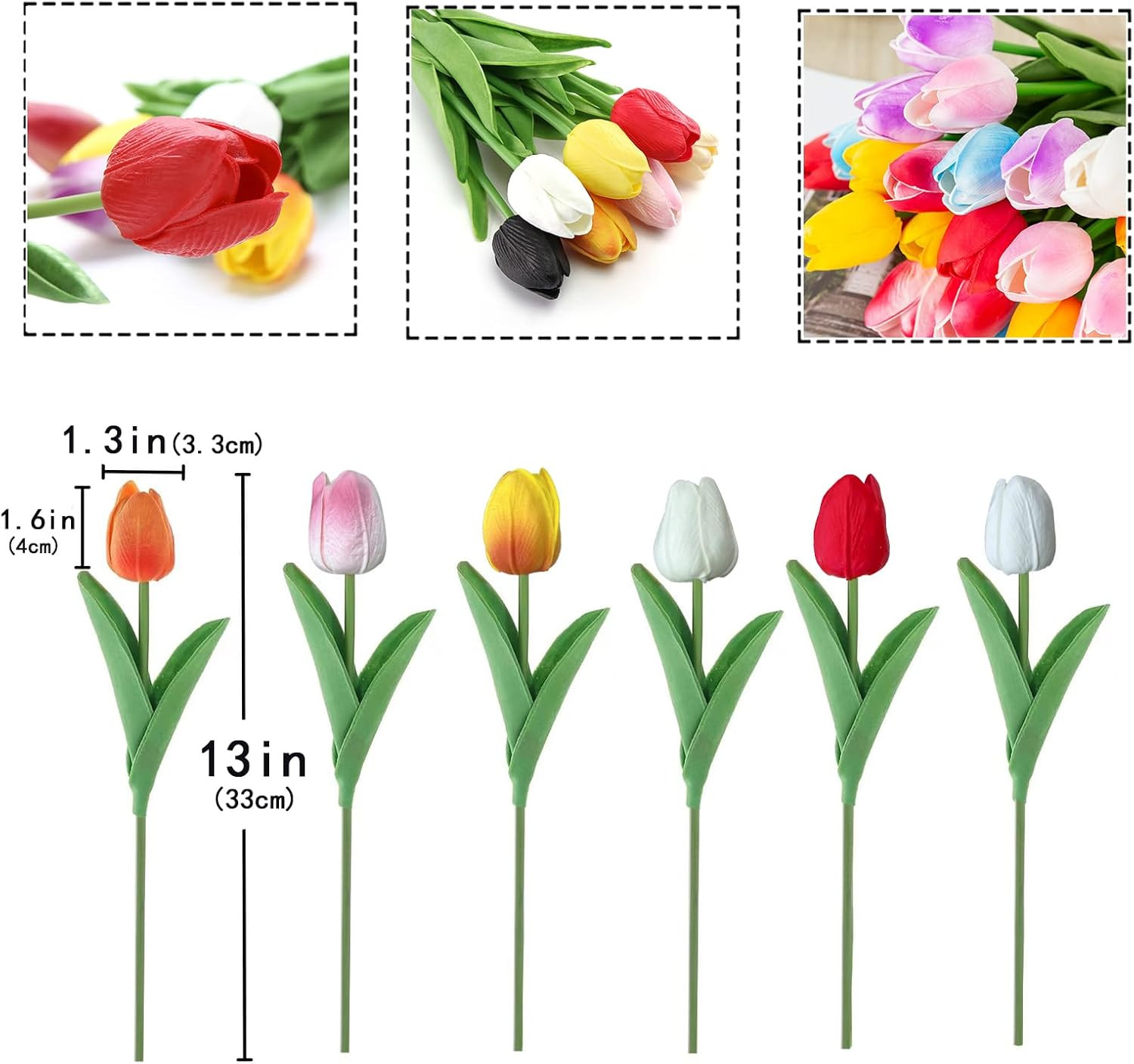 15PCS Artificial Tulips Real Touch 14″ Silk Faux Flowers Colorful
