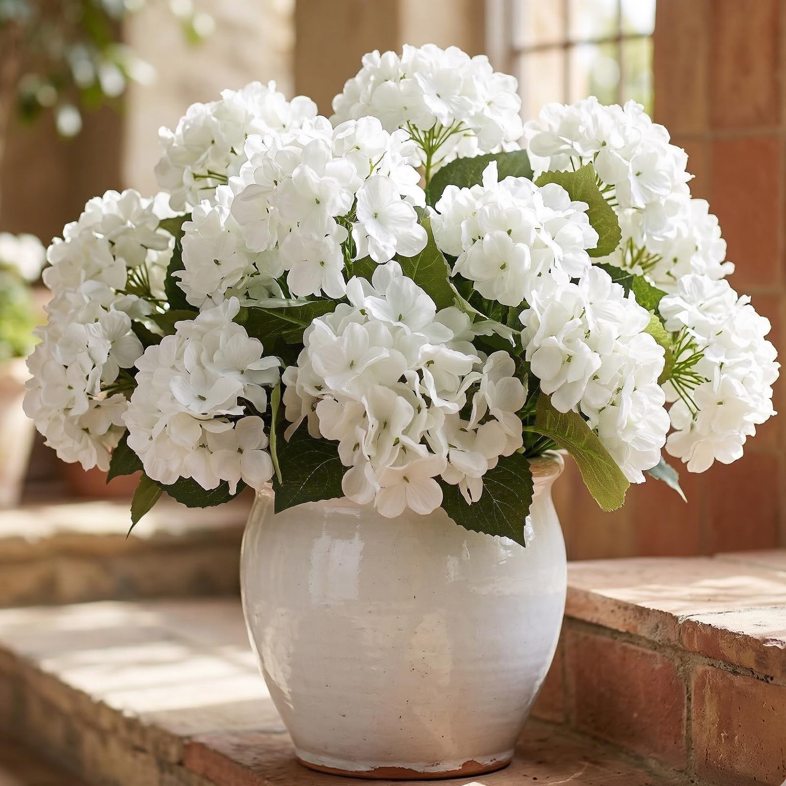 8 Pcs Hydrangea Artificial Flowers Outdoor Silk Bouquets, UV Resistant Faux