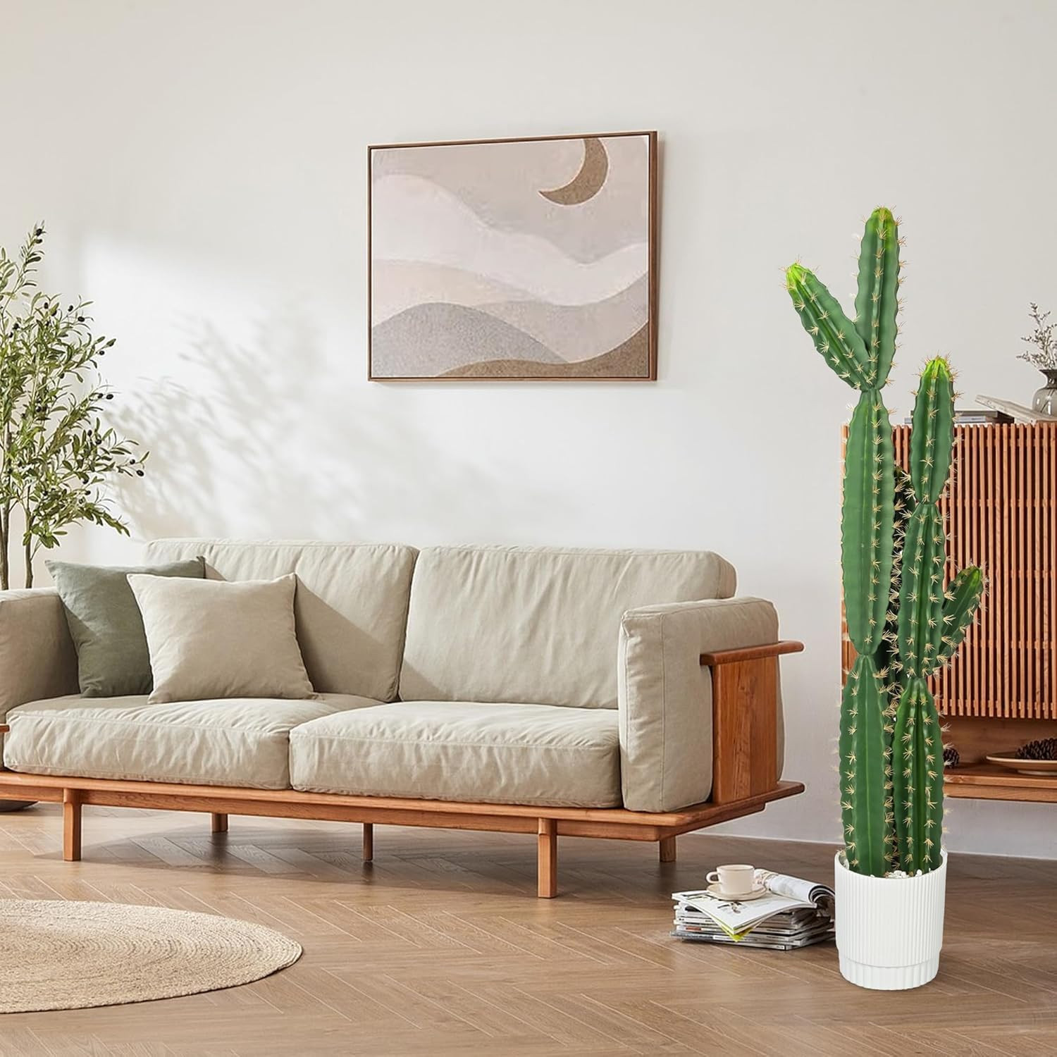 51″ Realistic Faux Cactus in White Pot – Low Maintenance Indoor/Outdoor Decor