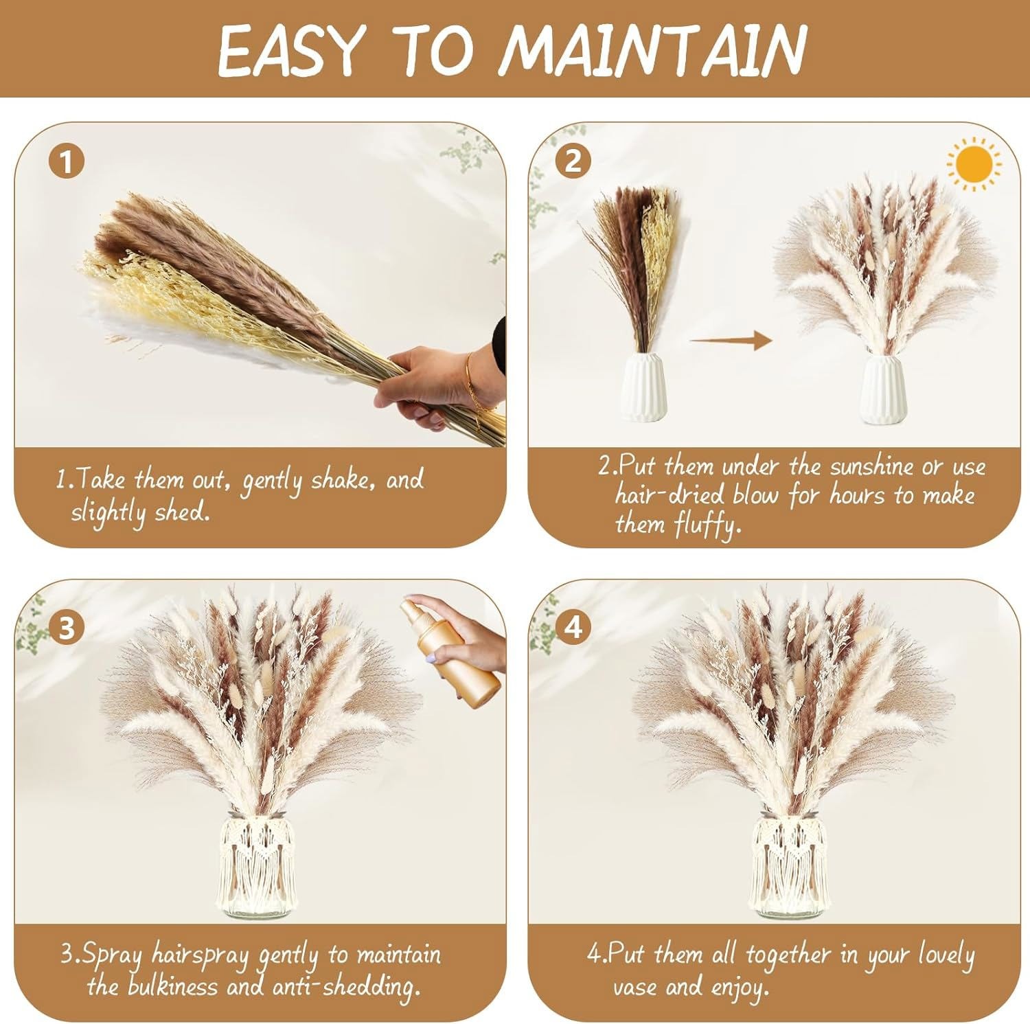 Natural Dried Pampas Grass Reed Flowers Lavender Eucalyptus Bouquet Home Decor