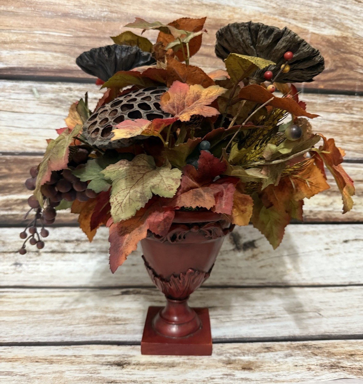 Faux Floral Arrangement Home Decor With Vase 15” Tall Brown Orange