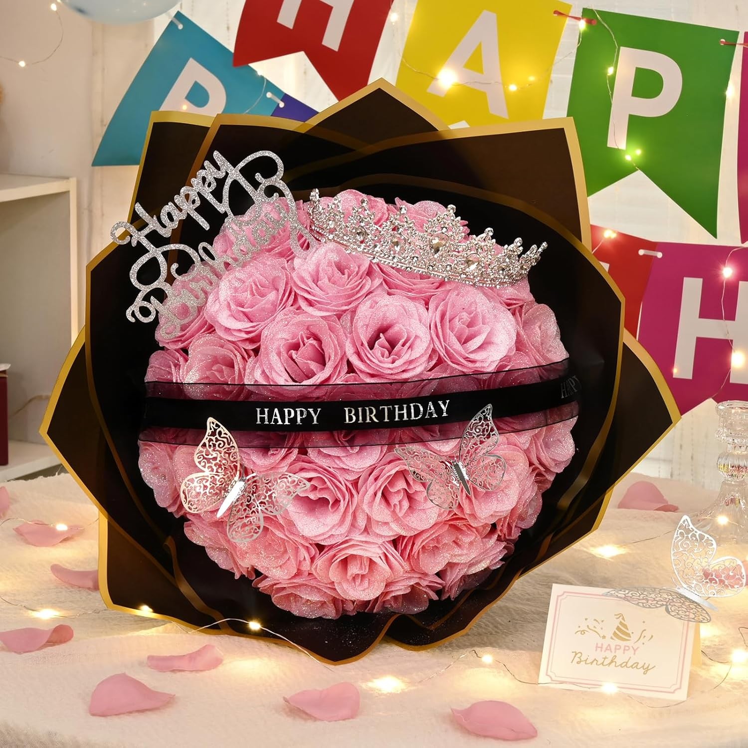 Waipfaru Glitter Roses Bouquet,Birthday Gifts for Women Mom,DIY Fake Flowers Bou