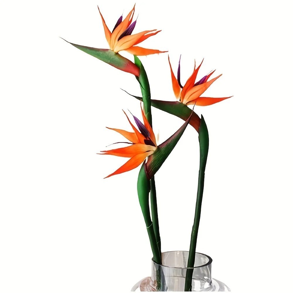 3pcs Artificial Bird Of Paradise Flowers Rubber Strelitzia 24.5” Long Stem Flow