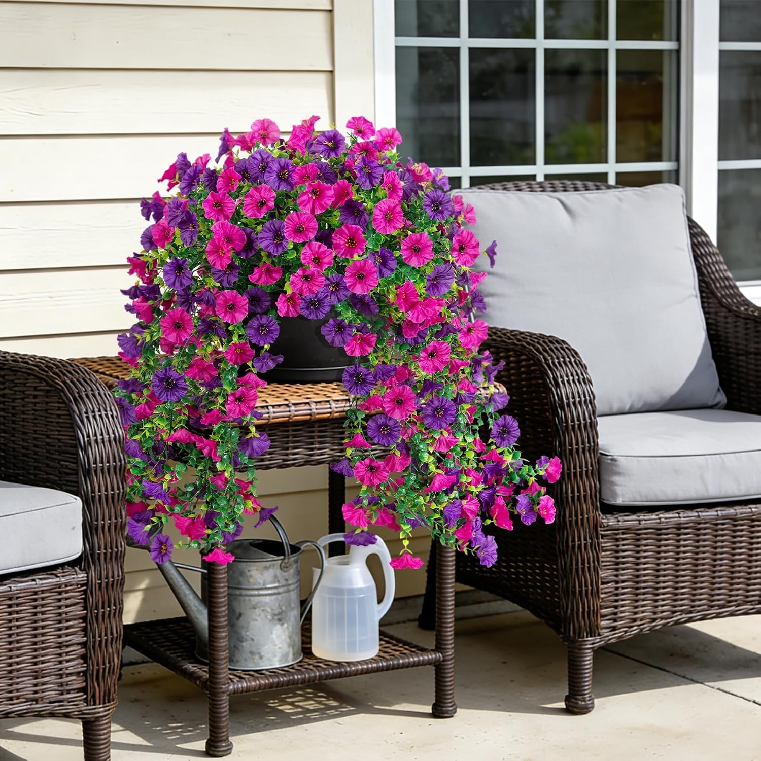 2 Bundles Artificial Hanging Morning Glory, UV Silk with Eucalyptus US