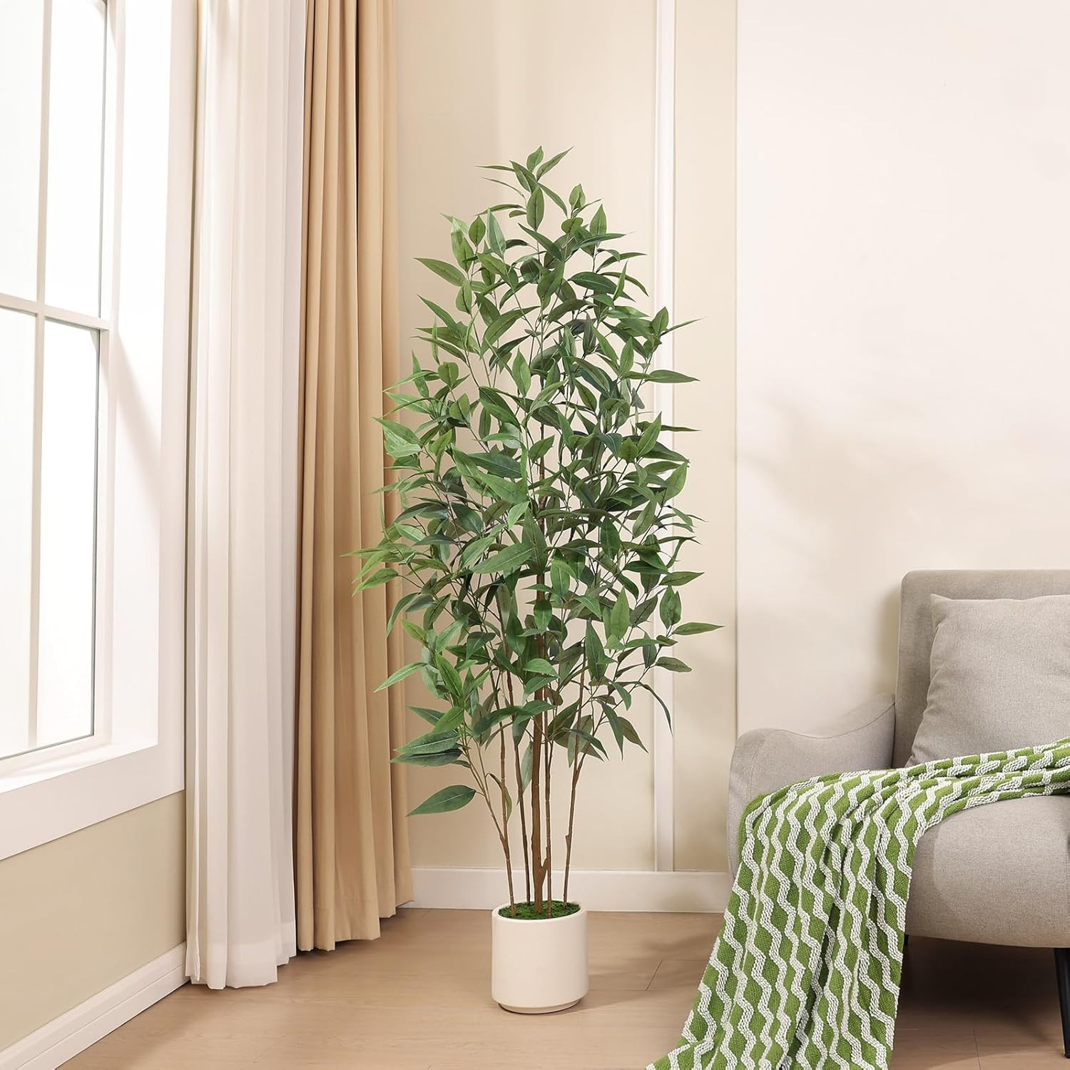 5Ft UV Resistant Artificial Eucalyptus Tree with White Planter for Indoor/Outdoo
