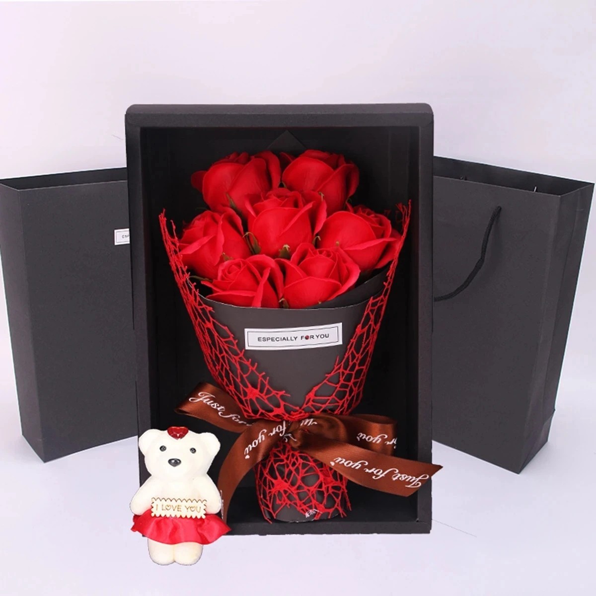 7 Rose Handmade Soap Bouquet Teddy Bear Creative Gift Box
