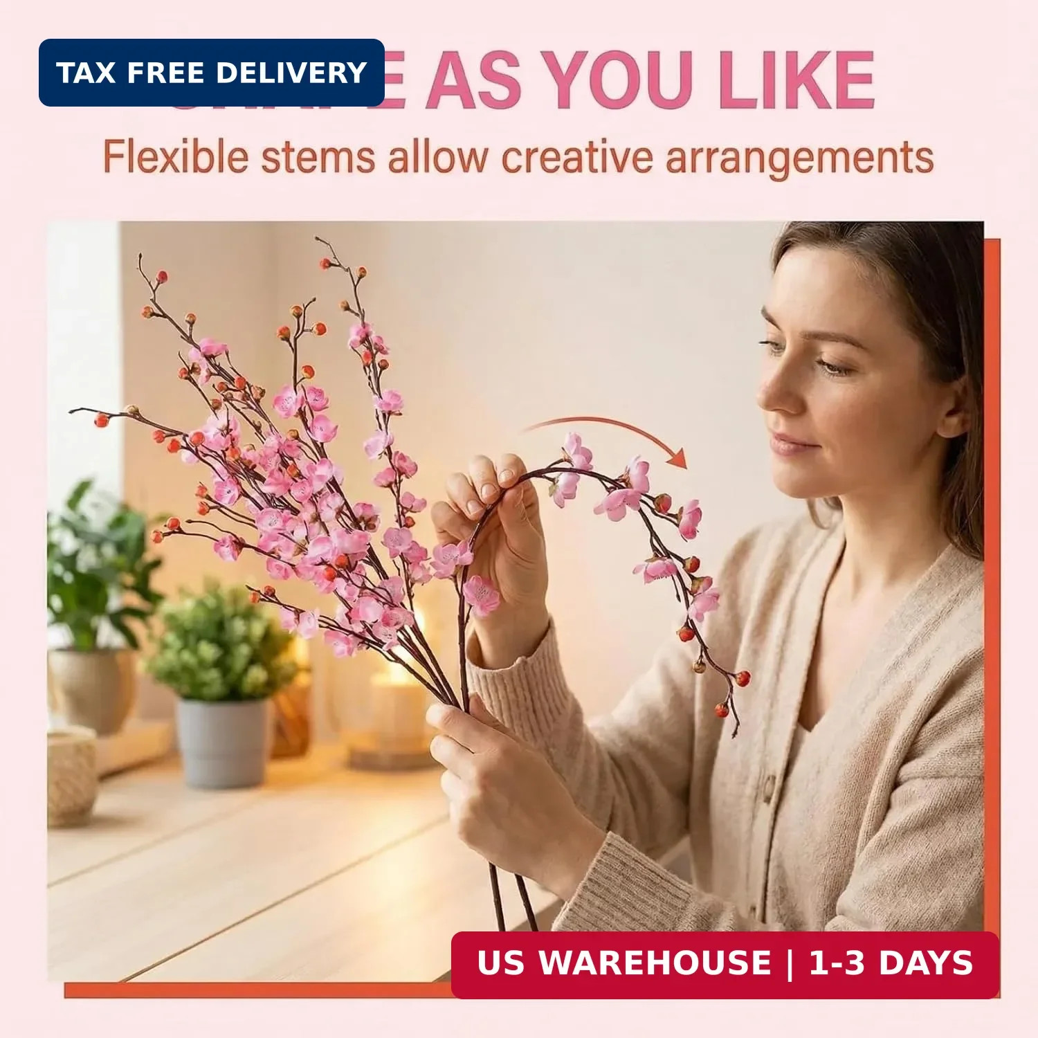 8pcs Pink Cherry Blossom Branches 36in Cherry Blossom Decor (pink, 36in) | artif