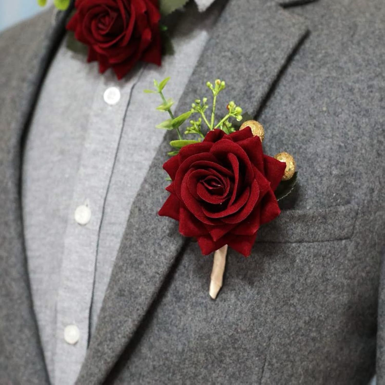 Wedding Maroon Red Rose Boutonniere Groom Flower Pin for Men’s Suit Party Prom
