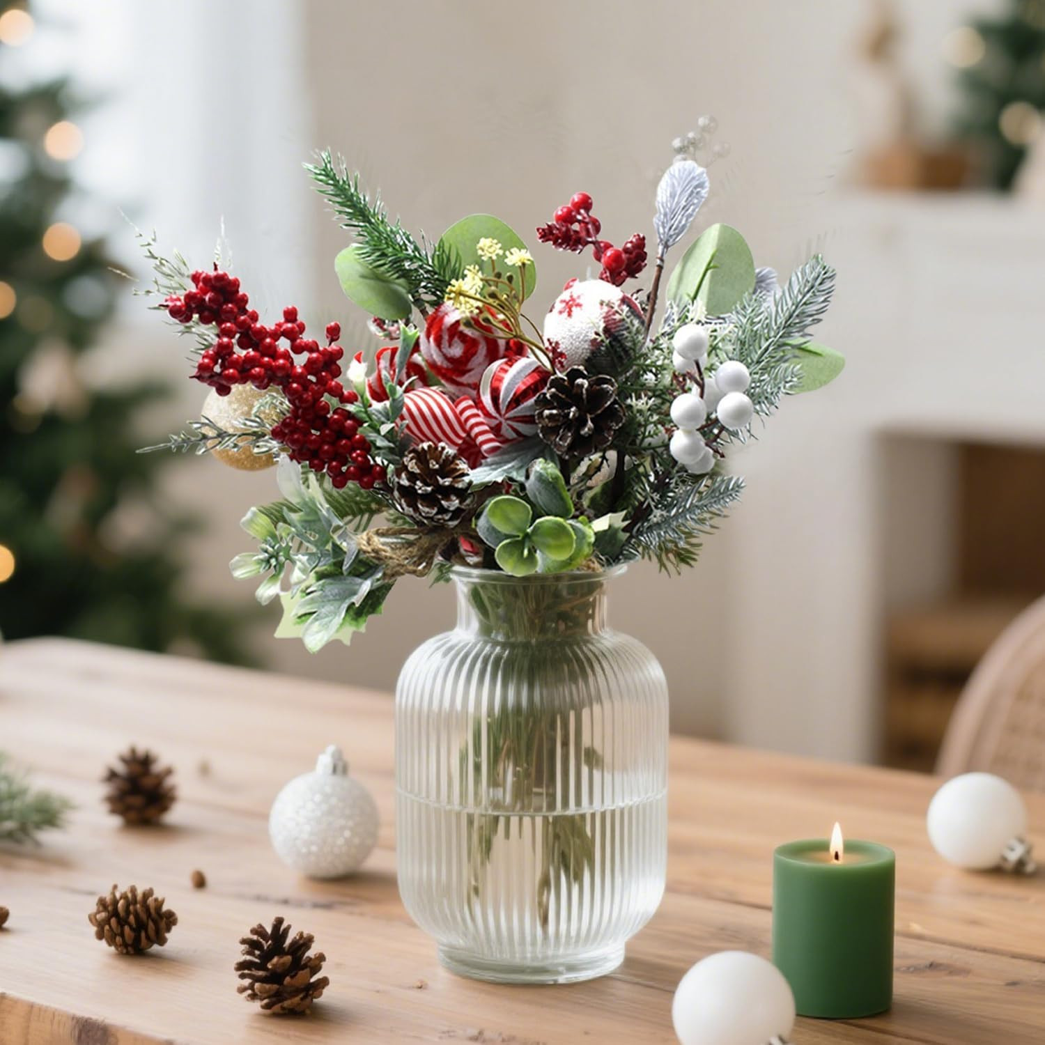 Christmas Floral Picks and Sprays, 6Pcs Artificial Christmas Flowers with Holly