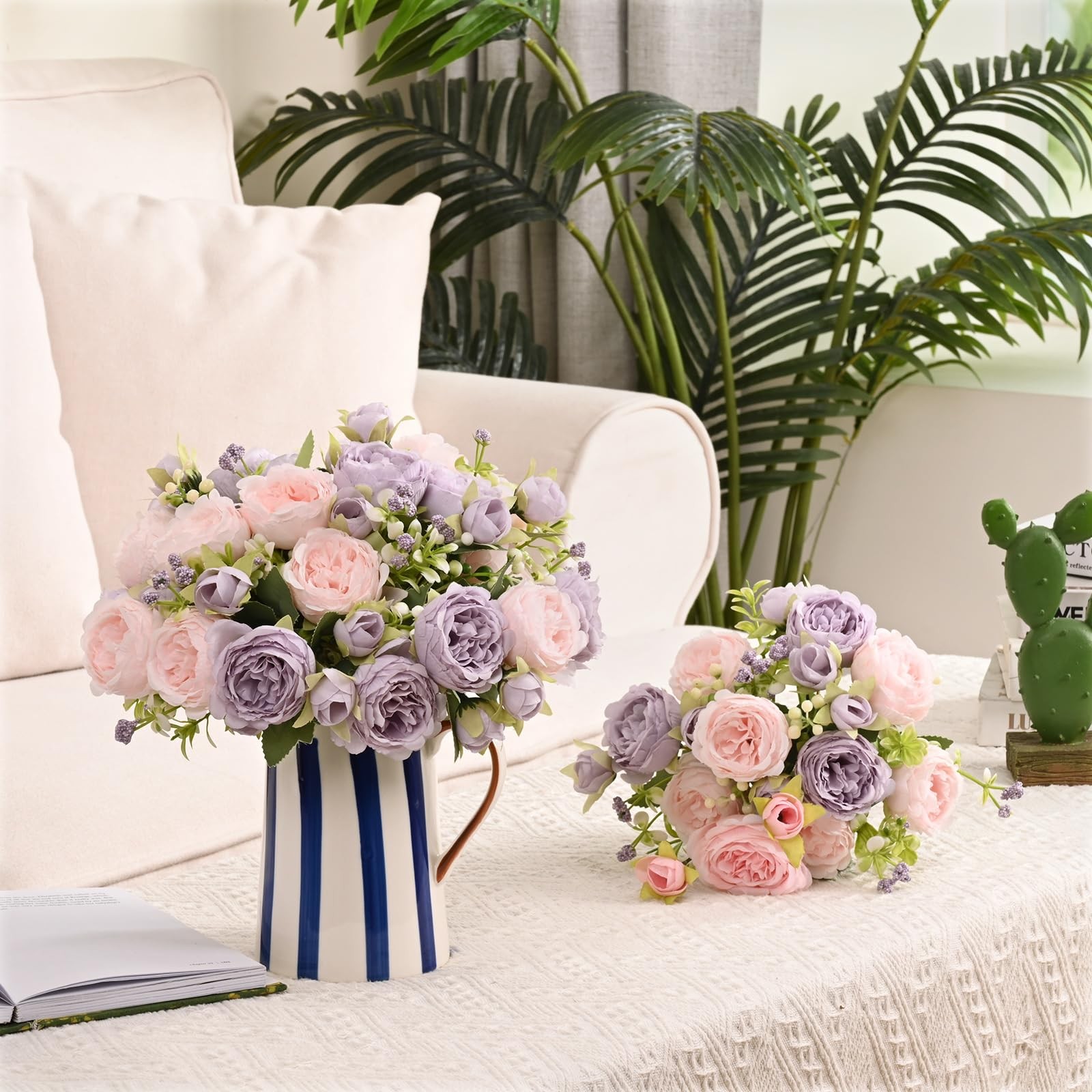 8 Packs Peonies Artificial Flowers, Pinkish-Purple Artificial Peonies, Silk P…