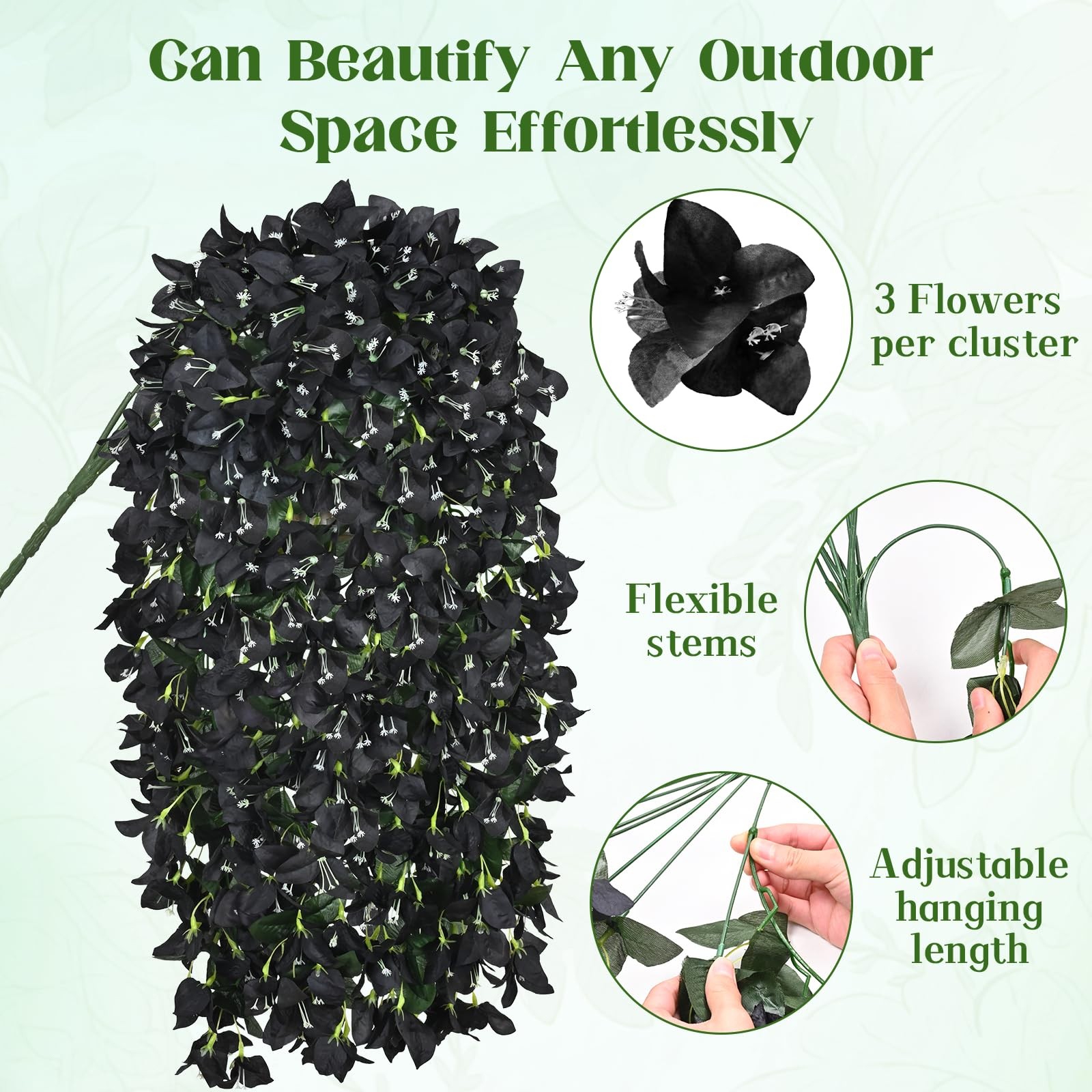 2 Pcs Artificial Flowers for Outdoors, Black Realistic Faux Silk Bougainville…