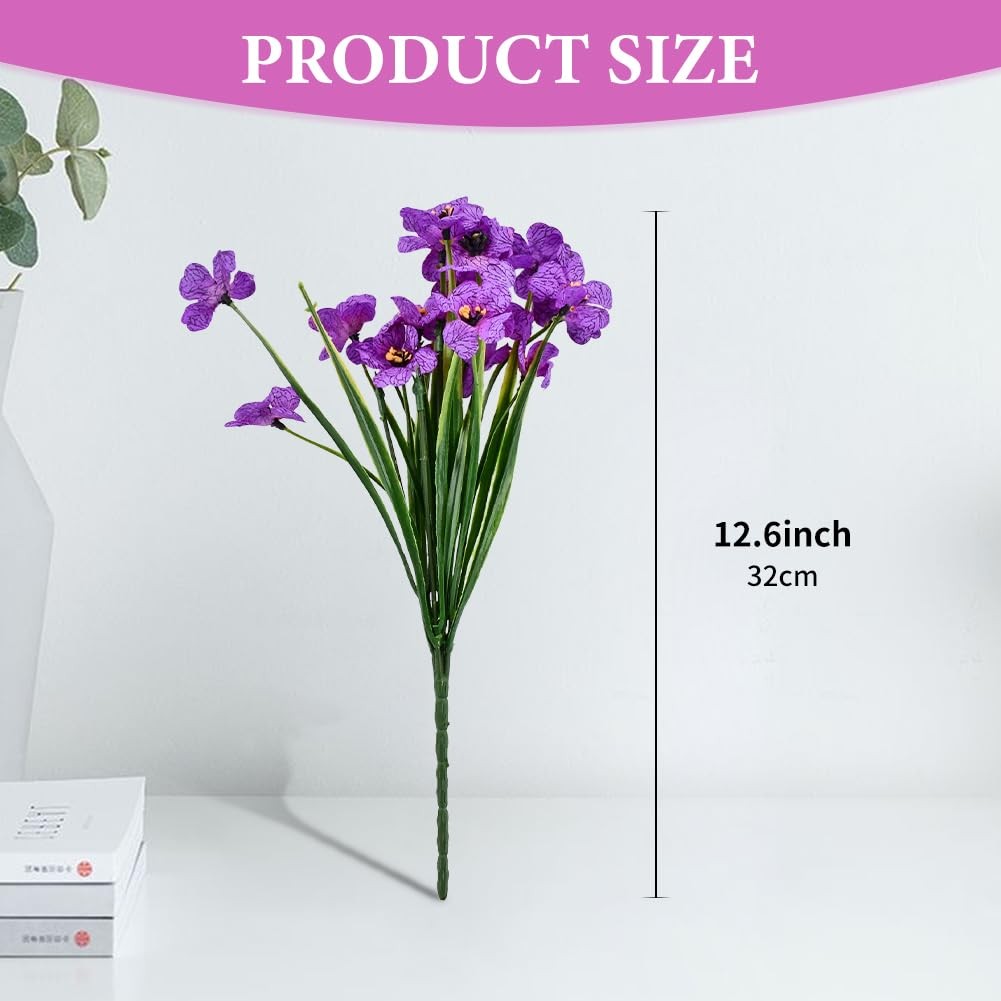 6 Bundles Artificial Violet Flowers, UV Resistant Faux Plastic Silk Flowers, …