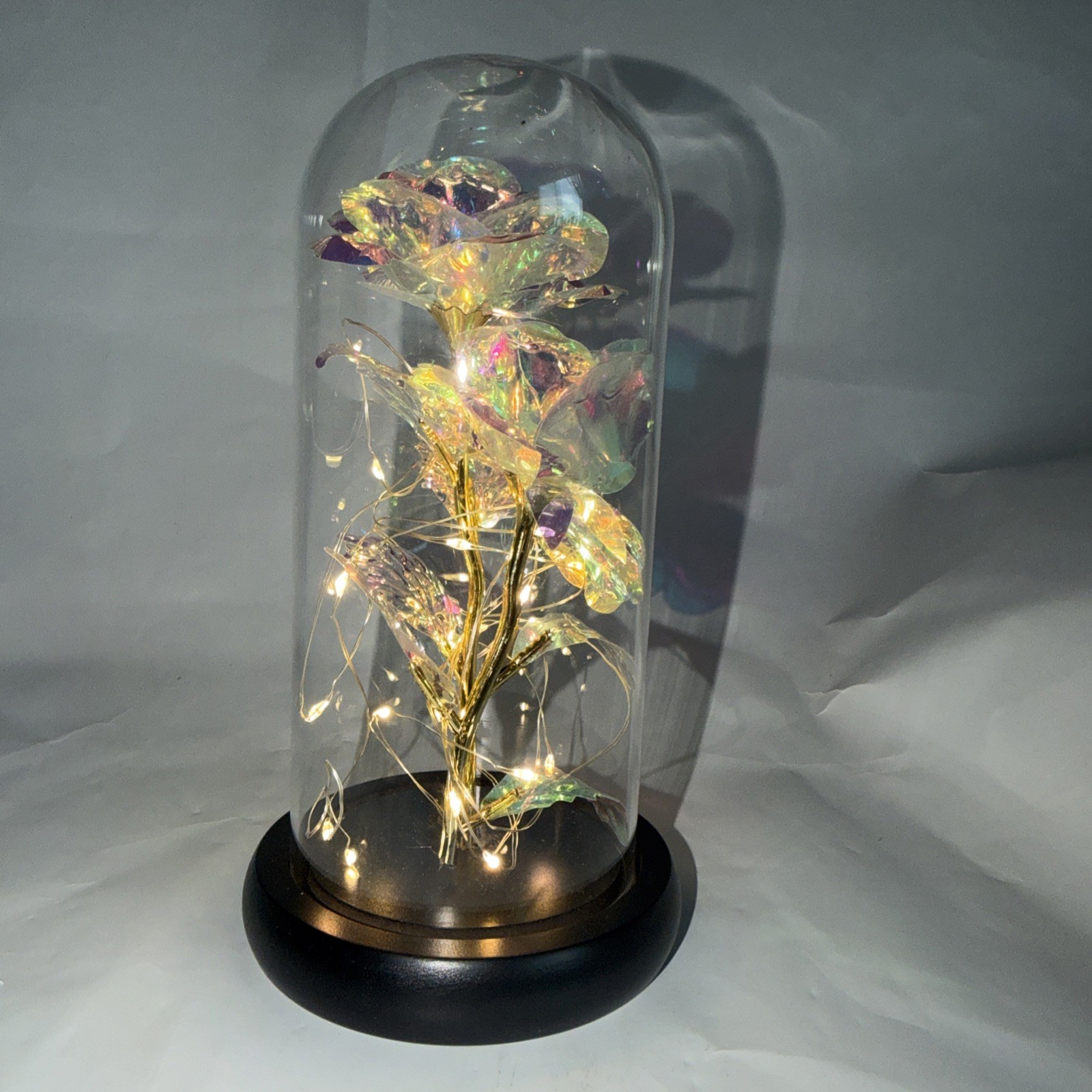 Iridescent Color Changing Flower In Glass Dome