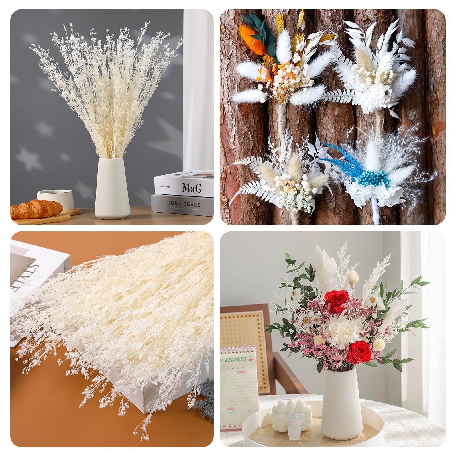 Dried Flowers Babys Breath Bouquet, – 17 Inch 3500+ Preserved Natural Flowers…