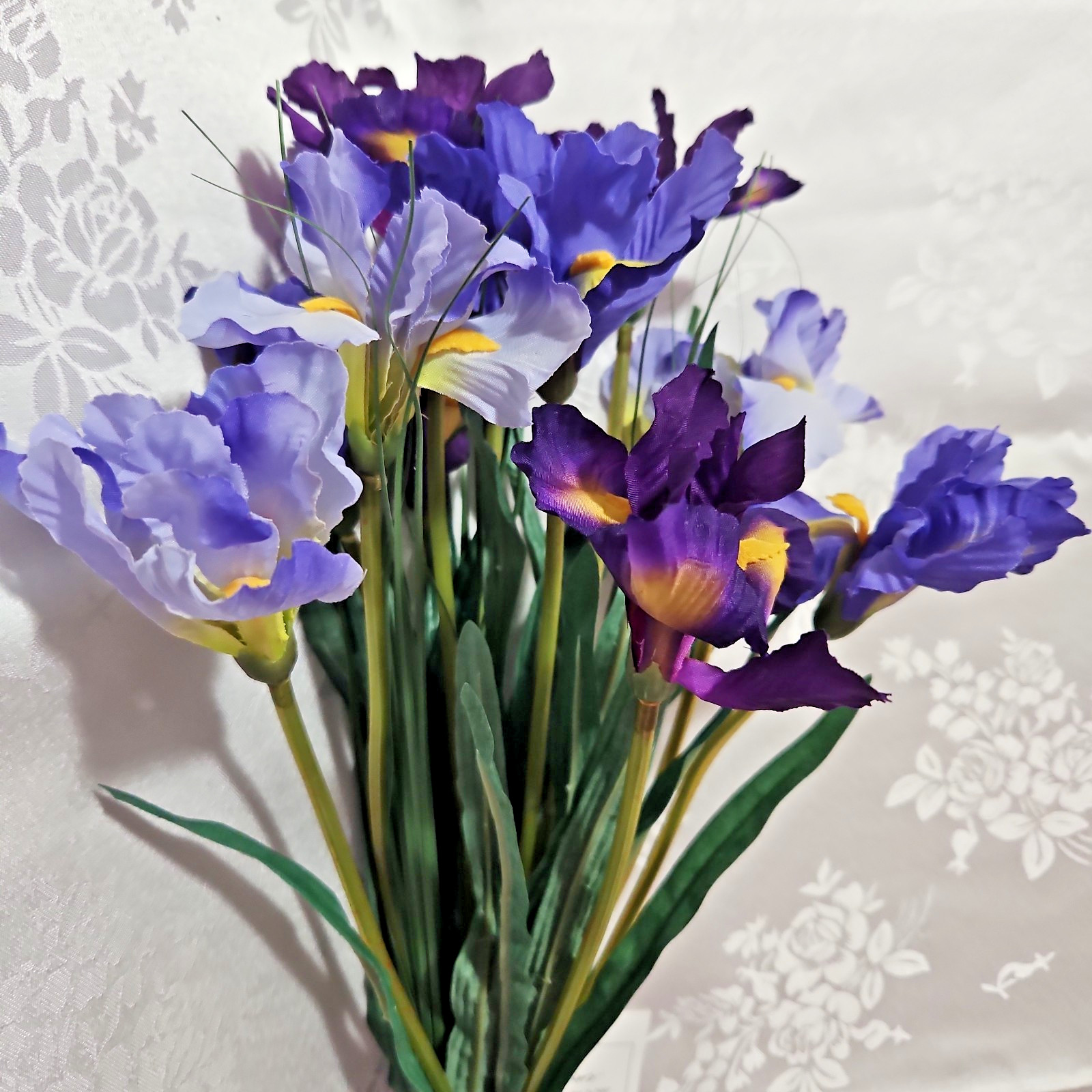 Home Interiors Purple Lavender Blue Iris Greenery Bouquet/ 18 inches tall/ New