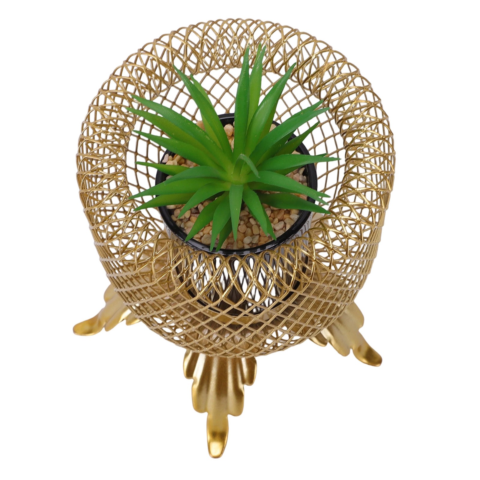Small Fake Plant With Metal Cage Decorative Potted Artificial Succulent For Home