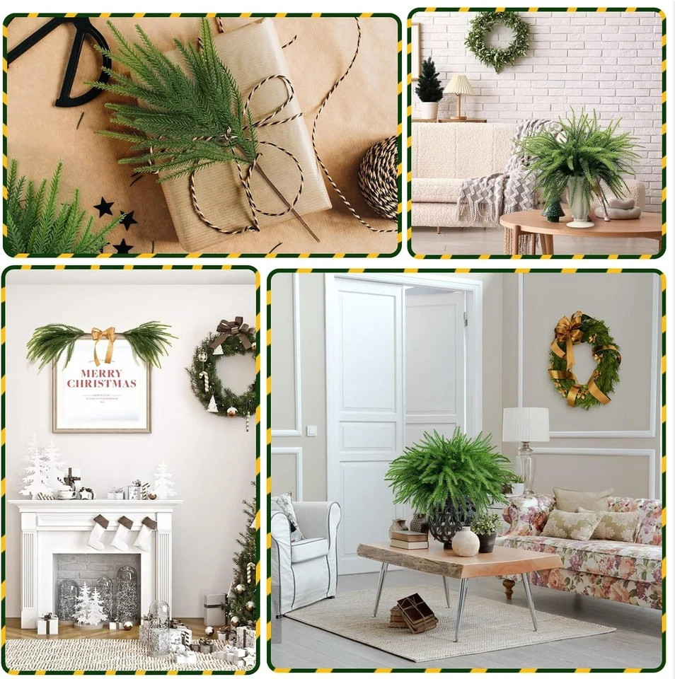 10pcs Simulated plants, Christmas pine branches, New Year home party decorations