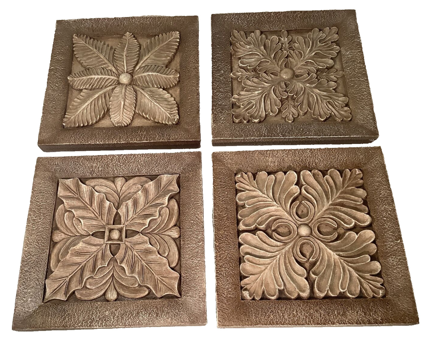 Rustic 3D Floral Leaves & Scrolls Indoor/Outdoor Garden Wall Art plaque set of 4