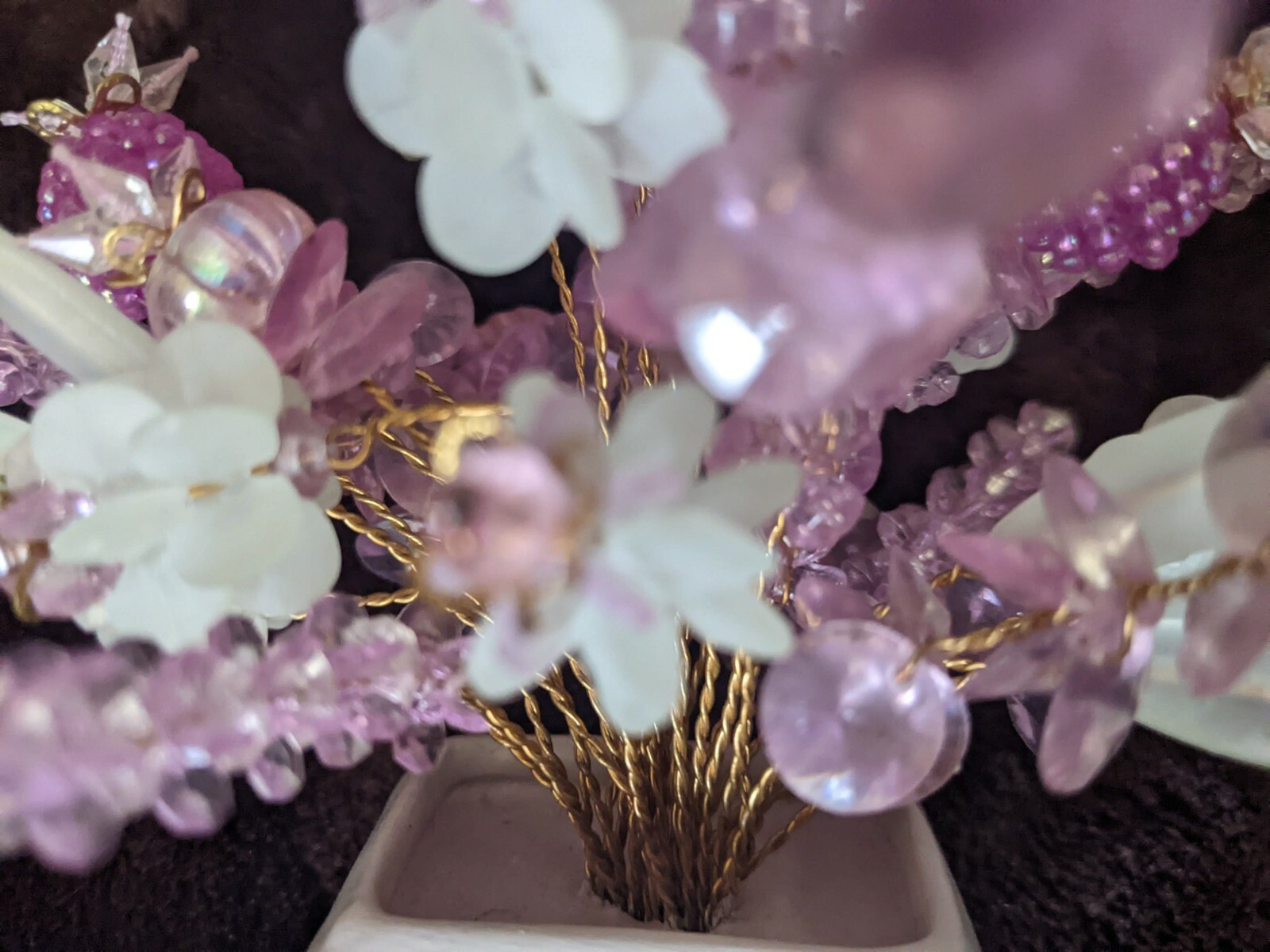 Vintage Plastic Beaded Floral Arrangement On Wire 5″ Tall