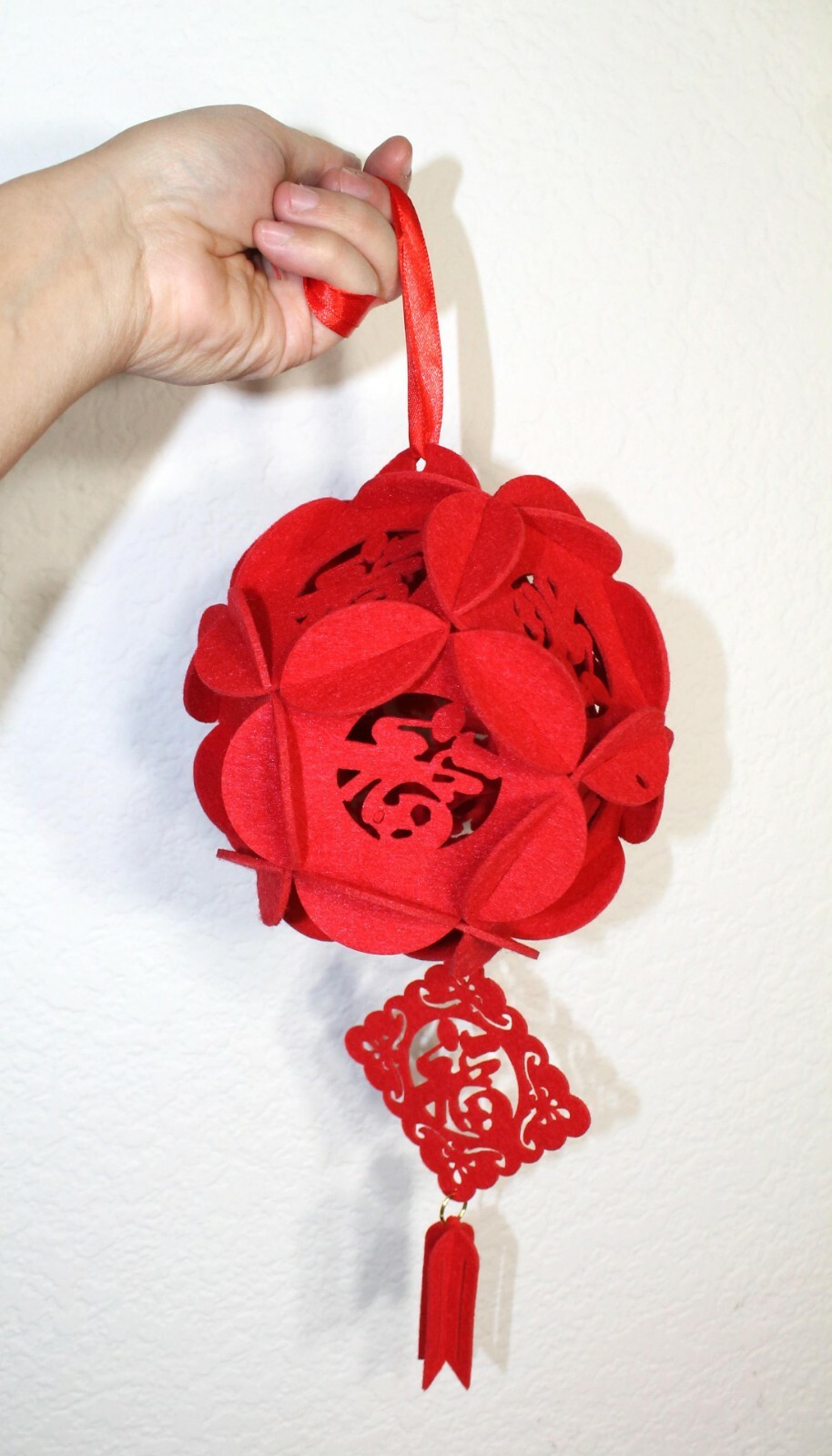 4pc Chinese Lucky Red Flower 3D Puzzle Lantern, Good Fortune Luck Ornament Charm