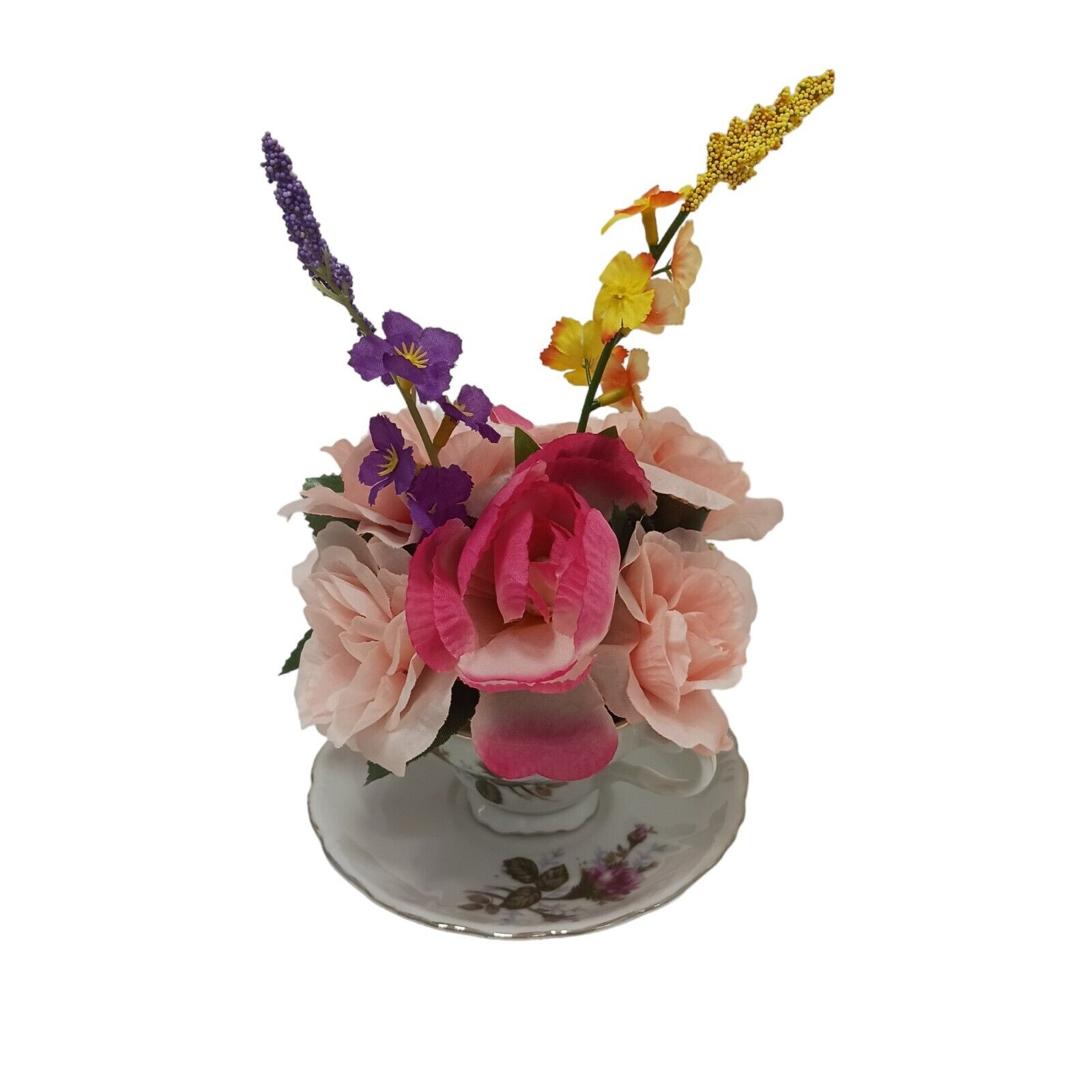 Silk Floral Arrangement POP-IN for your Tea Cup Party Birthday Bridal Home Decor