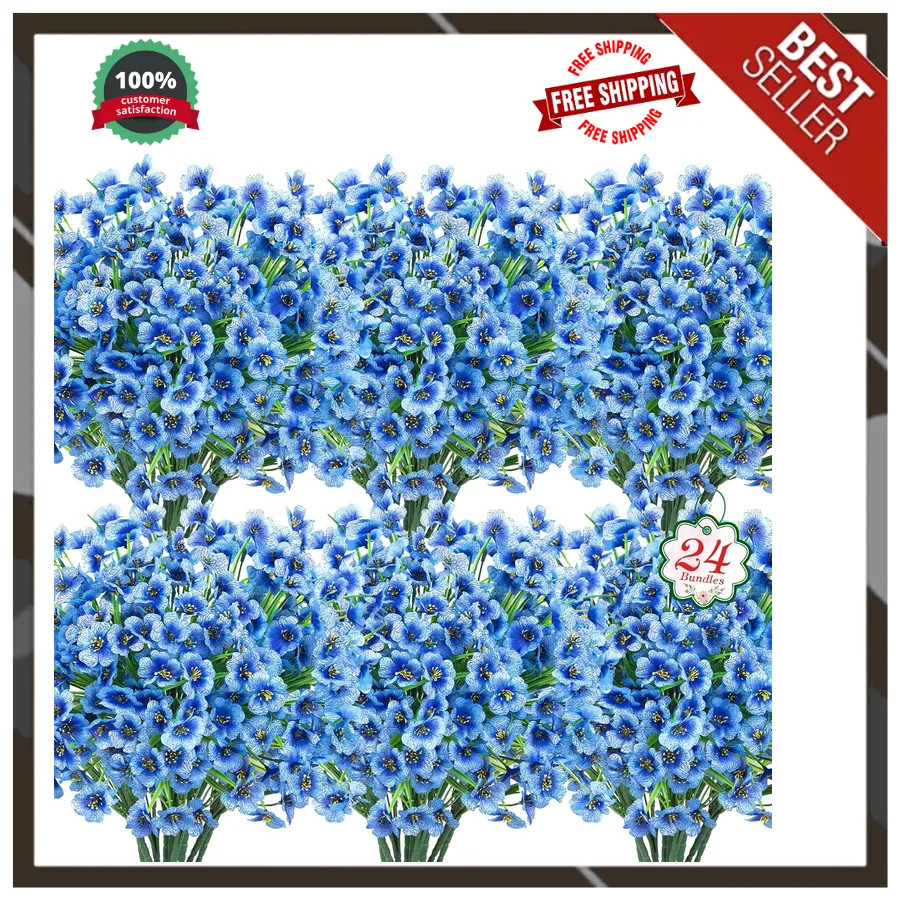 24 Bundles Artificial Flowers UV Resistant Silk Fake Plants for Indoor Outdoor