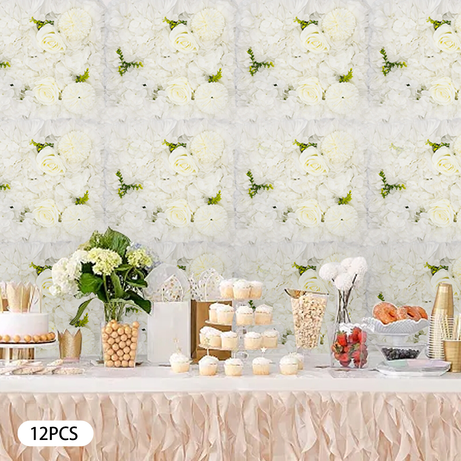 3D Flower Wall Panel-12pcs Artificial Flower Wall Background Silk Rose Mat