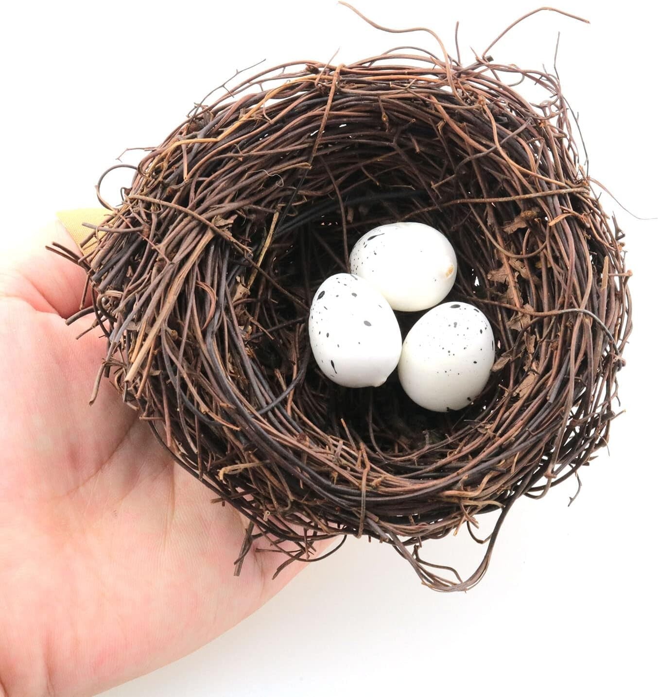 3PCS Bird Nest Artificial Rattan Bird Nest Crafts with 10PCS Foam Eggs DIY Décor