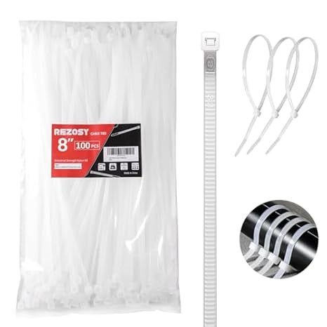 100 Pack 8″ White UV Resistant Zip Ties – 40 lbs Strength for Indoor/Outdoor Use